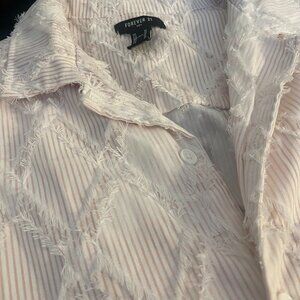 Forever 21 Men Textured Stripe Shirt Size M Pink White Casual